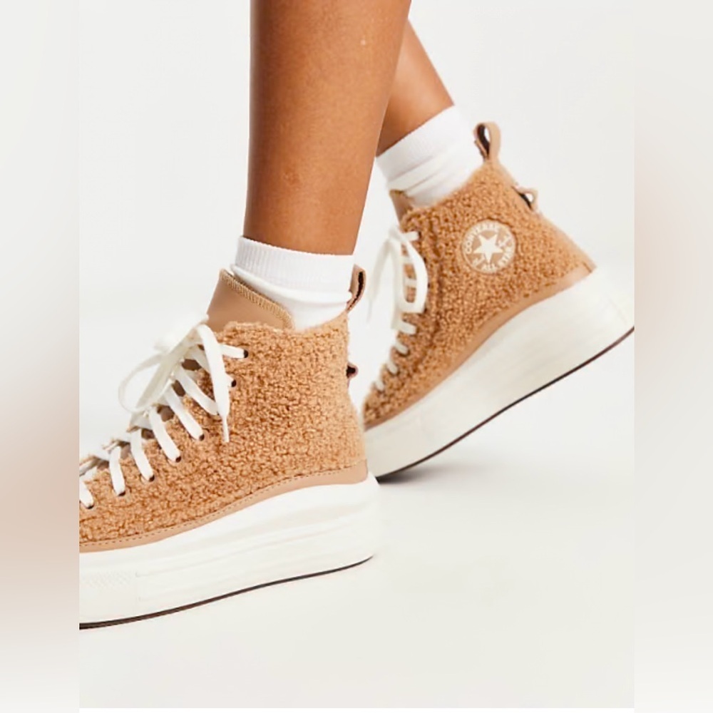 Converse Tan and White High-Top Sneakers